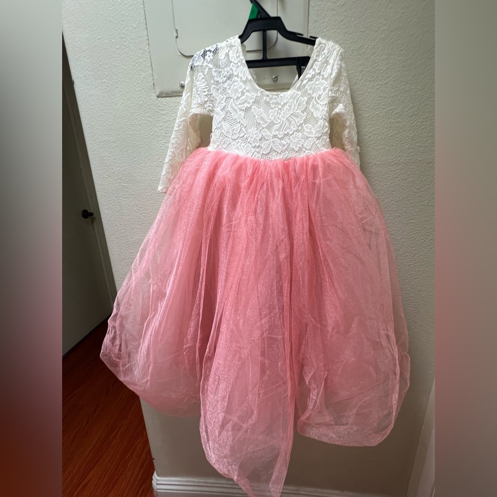 Girl’s Fancy White Lace Pink Tulle Dress Size 110 4-5